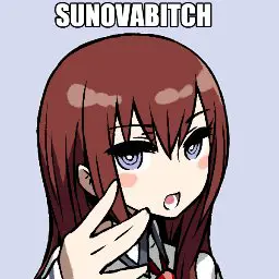 kurisu from steins;gate posing at the "camera" and saying "sunovabitch"