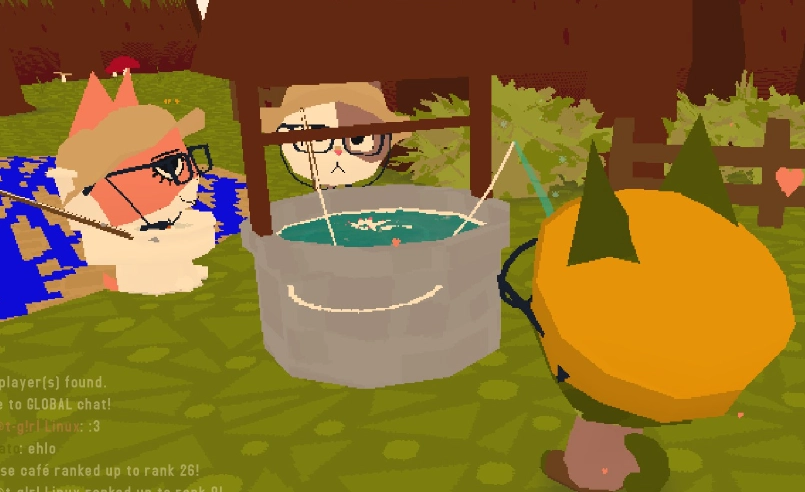 webfishing screenshot, 3 cats fishing in a well, one in a toilet