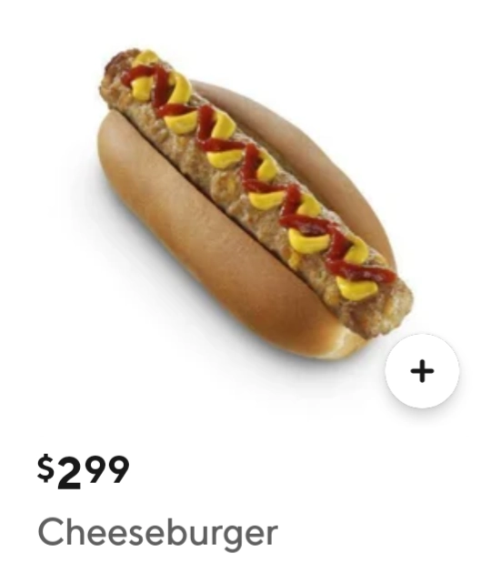 doordash item listing for a "cheeseburger" but the image is a hotdog