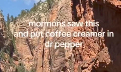 picture of the grand canyon, text saying "mormons saw this and put coffee creamer in dr pepper"