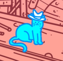 glowing blue cat wearing a cowboy hat, glowing blue, befitting of the fellow