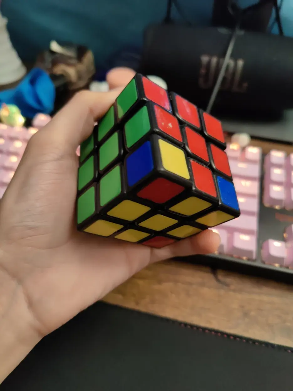 rubicks cube with all but the bottom layer solved